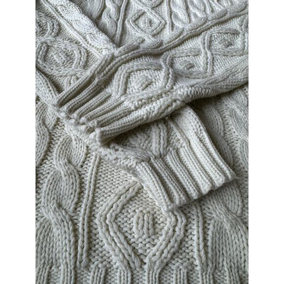 Vintage Macy’s Men’s Store Cable Knit Fisherman Sweater Cream 70s Taiwan L - Picture 8 of 14